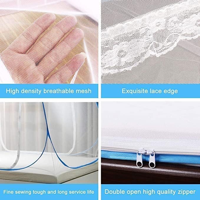Mosquito Net for Double Bed | King Size Foldable Machardani | 6.5 X 6.5 Feet Polyester 30GSM Strong Net
