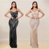 Damenmode Ärmelloses Bodycon Kleid mit Strass-Spaghettiträgern Schlanke Passform