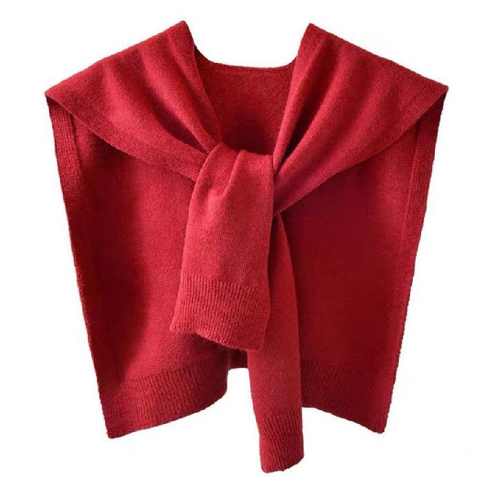 Core-Spun Yarn Knitted Shawl Women'S Spring And Autumn Outer Vest Solid Color Vest Thin Cardigan Summer Knotted False Collar Scarf