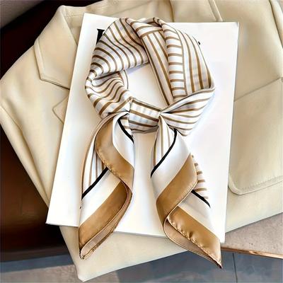 Luxury  Silk Stripe Designer Simple Scarf Bandana Women Hair Bands Square Scarves Satin Lady Wrap Headband