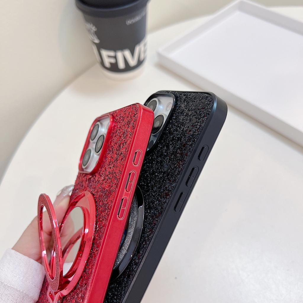 For iPhone 15 Pro Case Kickstand TPU+PC Phone Cover with Mirror