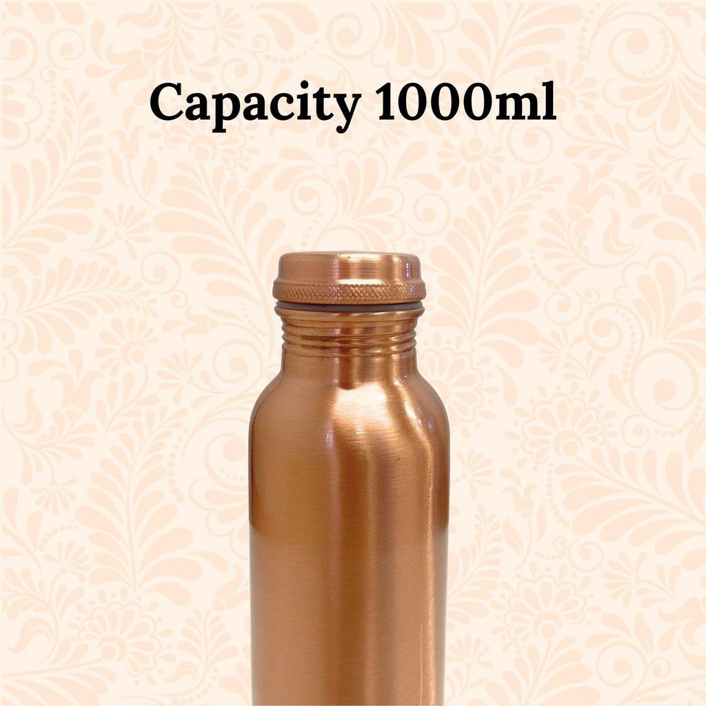 Pure Copper Water Bottle 1L | Ayurvedic Pure Copper Water Bottle with Leakproof Lid | 1L Water Bottle for Office & Gym (Copper Plain)