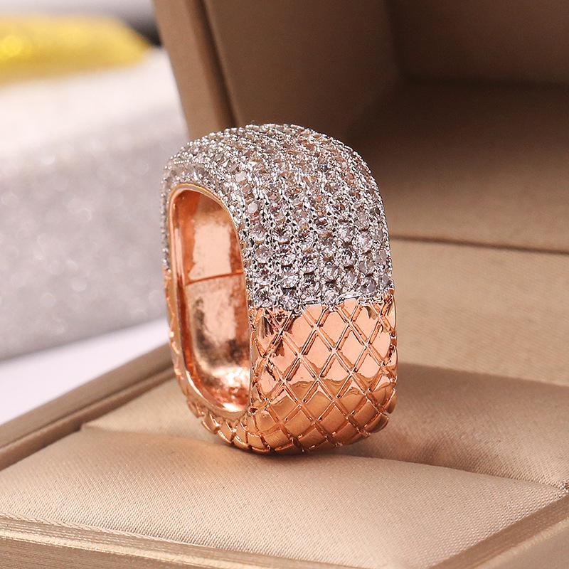 New Luxury Rose Gold Filled Rings For Women Inlay White Zircon Wedding Engagement Promise Love Two Tone Ring Jewelry