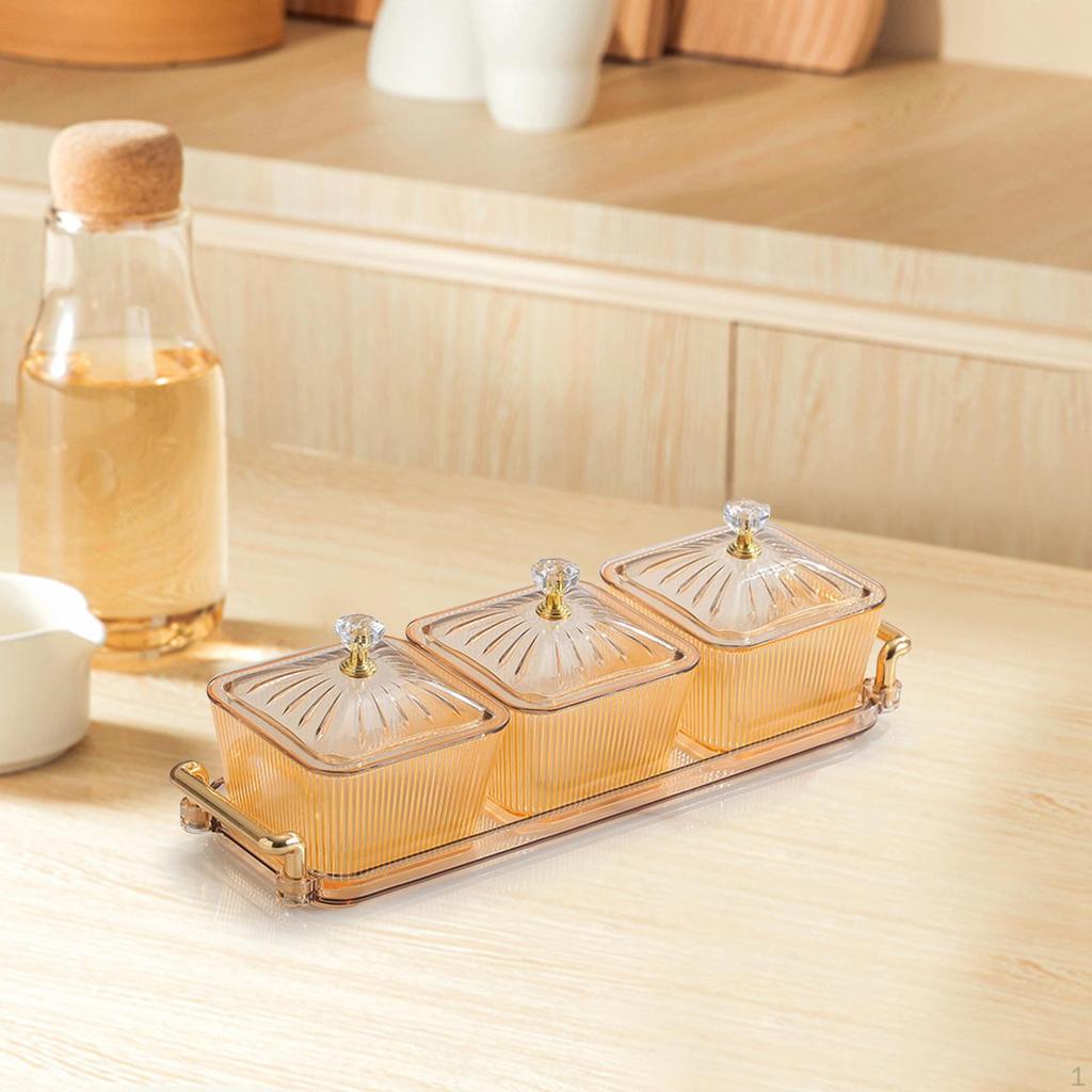 Dried Fruit Plate Nuts with 3 Small Bowls Food Storage Box Snack Candy Dish for Hotel Holiday