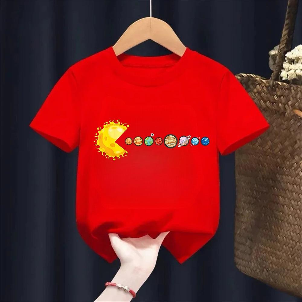 Summer 100% Cotton Children T-shirt Comfortable Casual Solar System Planet Print Round Neck Short Sleeve Kid Tee Top Boys Tshirt
