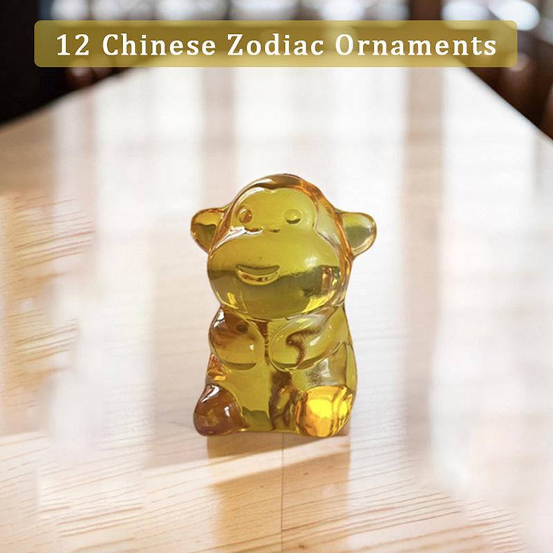 Crystal Mini Twelve Zodiac Ornaments Cute Little Animal Model Mouse Ox Tiger Rabbit Dragon Snake Desktop Decor Home Decor Gifts