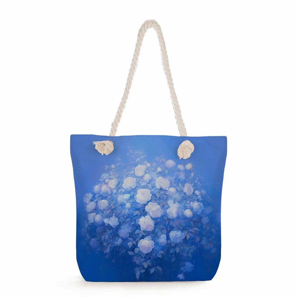 Multifunctional Oil painting flowers Printed Thick Rope Shoulder Beach Bag Casual large capacity handbag 0245