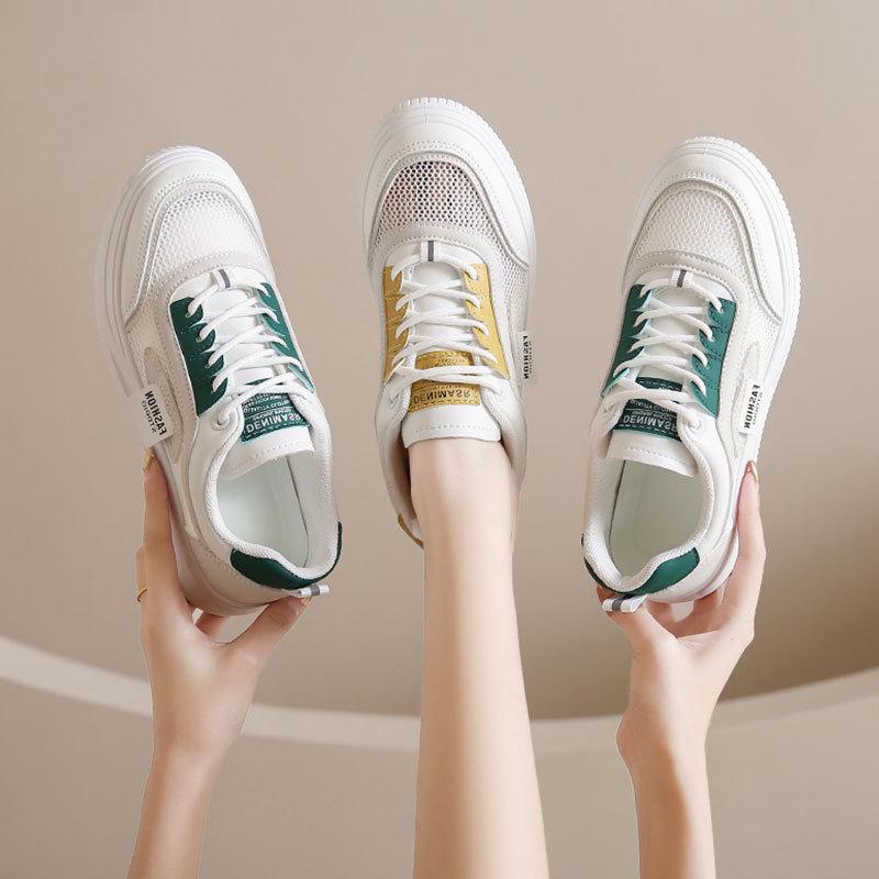 Mesh Breathable Little White Shoes Women's Ins Tide Summer 2025 New Versatile Thick-soled Lace-up Round Head Casual Board Shoes