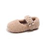 Girls' Winter Pearl Fluffy Cotton Shoes - Velvet Lined, Cute Shallow Mouth Teddy Fur Shoes for Little and Big Kids