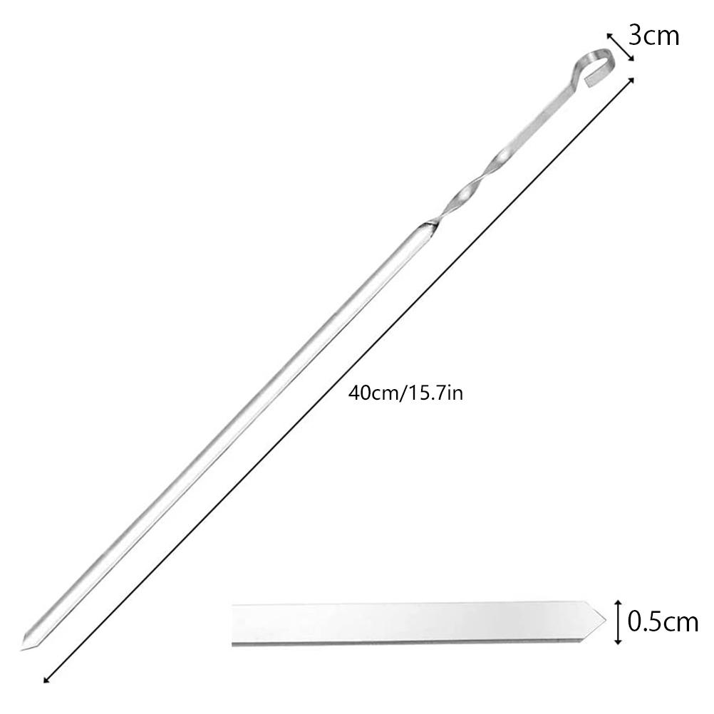 10pcs Stainless Steel Grill Skewers Kebab Skewers Flat Grill Kabob Skewers Long Skewers Meat Skewers