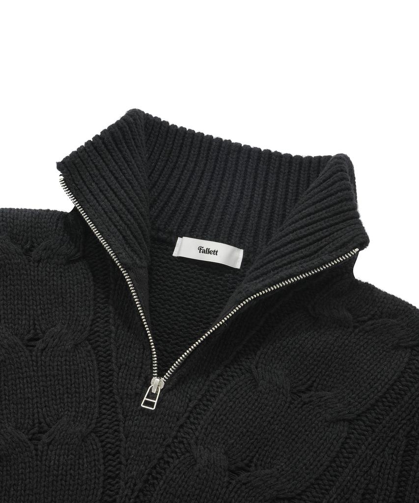 FALLETT Lambswool Cable Knit Half Zip Black