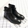 Men’s Chelsea Short Boots Mid-calf Boots Tuxedo Ankle Boots for Men Pointed Toe Retro Blue Boots Large Size