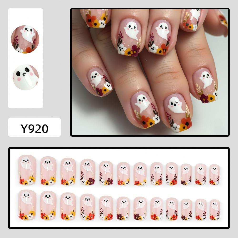 Adorable Floral Cartoon Ghost Removable Halloween Nail Stickers