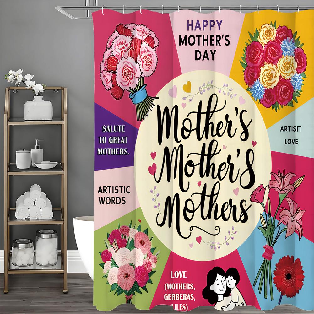 

Mother s Day Floral Text Mother and Child Embrace Character Collage Shower Curtain, Bathroom Decorative Shower Curtain, Waterpro 90*180cm