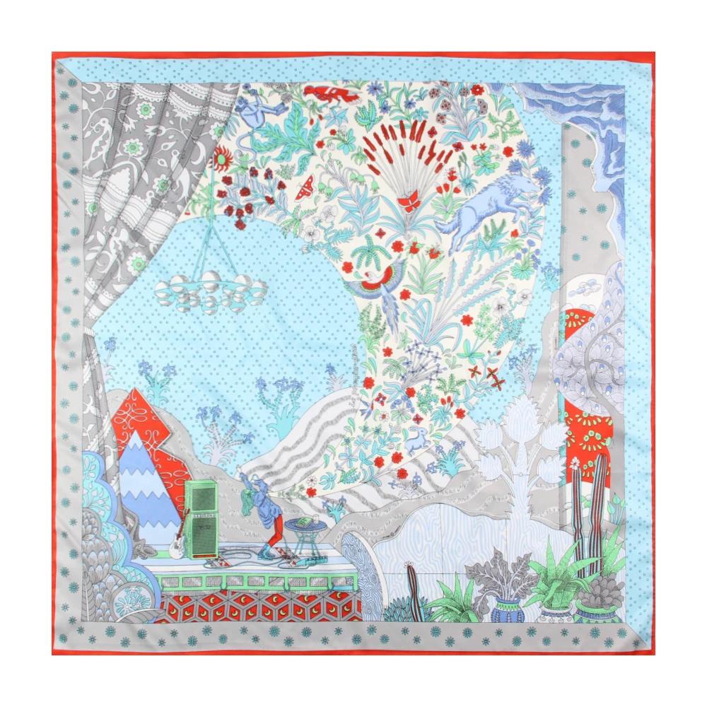 Manual Hand Rolled Twill Silk Scarf Women Concert Print Square Scarves Wraps Echarpes Curled Foulards Femme Bandana Hijabs 90CM