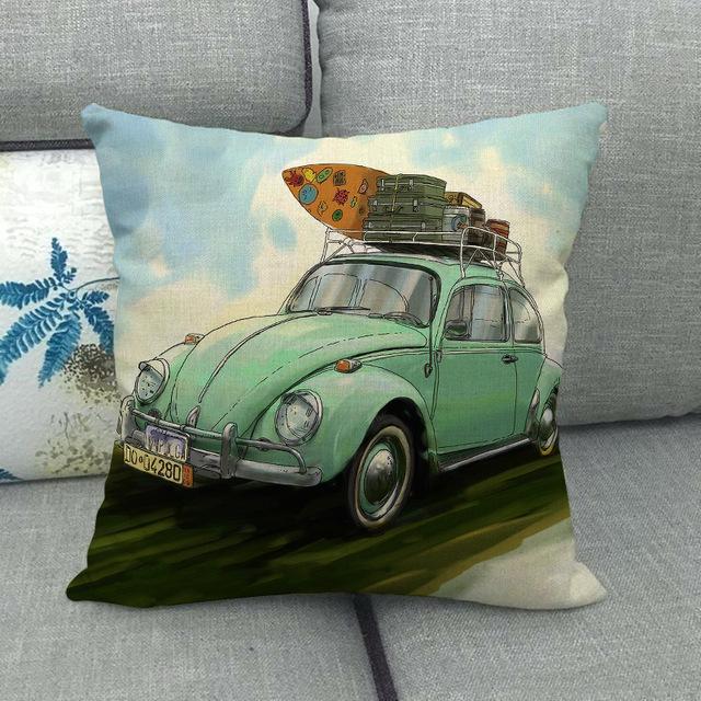 45cm *  unique watercolor car beetle design, suitable for family bedroom hotel  decoration pillow case
