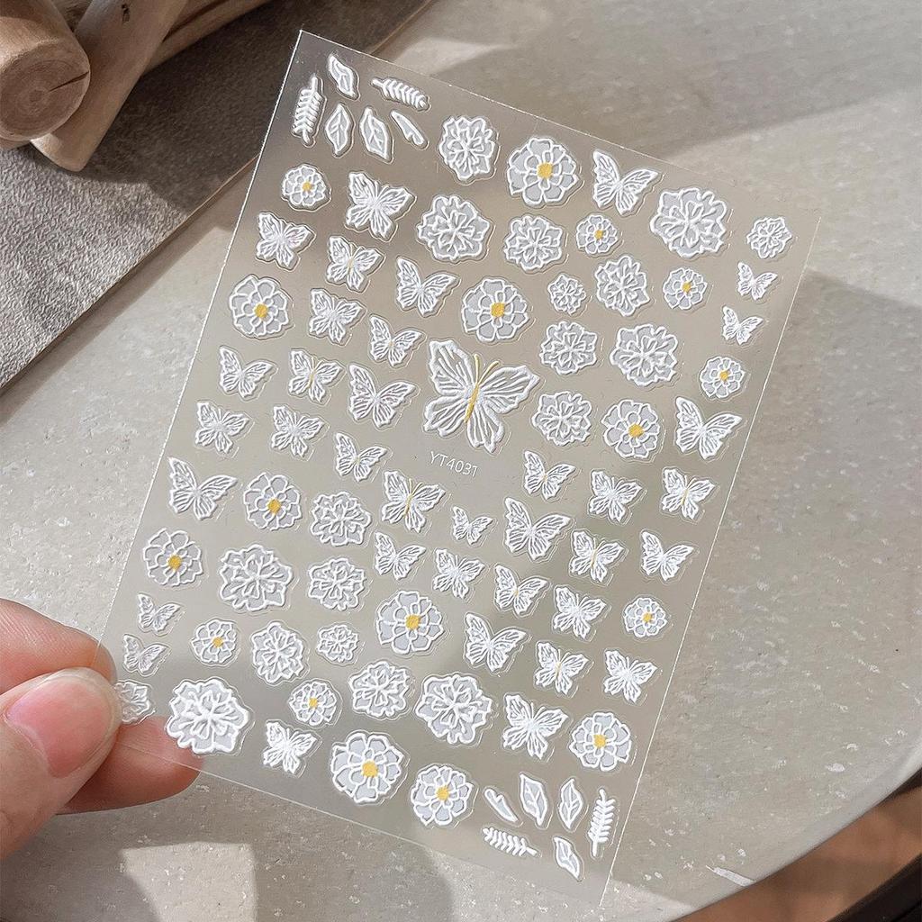 YITU Embossed Butterfly & Flower Nail Art Stickers: Exquisite Hollowed Designs with Adhesive Back - YT4031