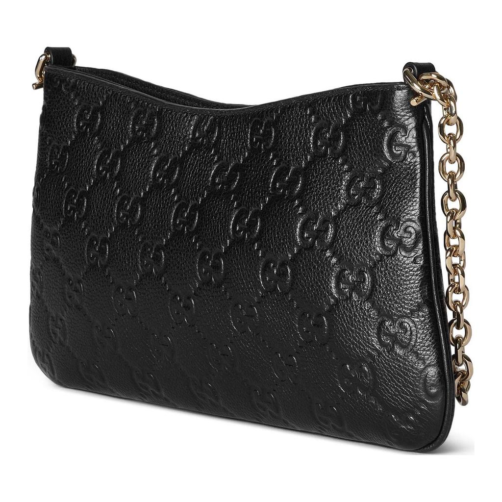 Gucci GG Emblem Logo Zipper Closure Pebbled Leather Handbag Small Women Handbags Black 815277-AAEEM-1000