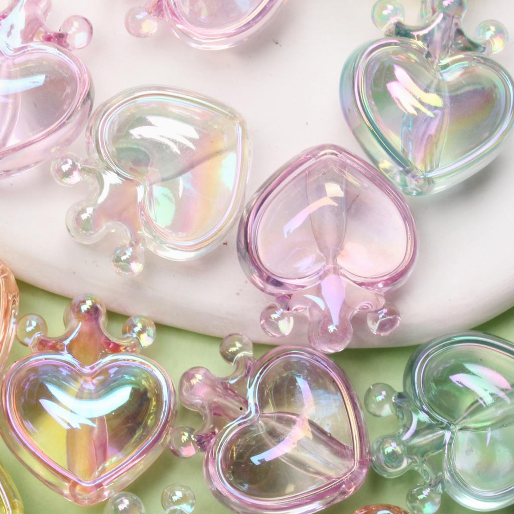 5pcs DIY Bracelet Necklace Transparent Crown Peach Heart Loose Beads Fashion Pendant Vertical Hole UV Plated Dazzle Handmade Materials