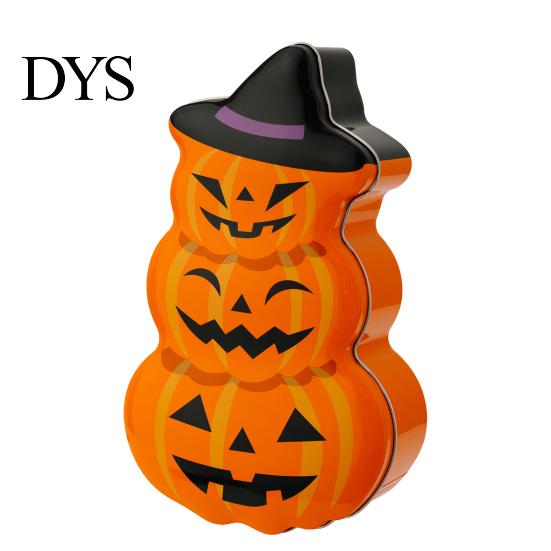 Candy Container with Lid Halloween Pumpkin Tin Box, Stacked Shaped Metal Treat Seasonal Box Lid, Orange Tinplate Case for Trick or Party Favors