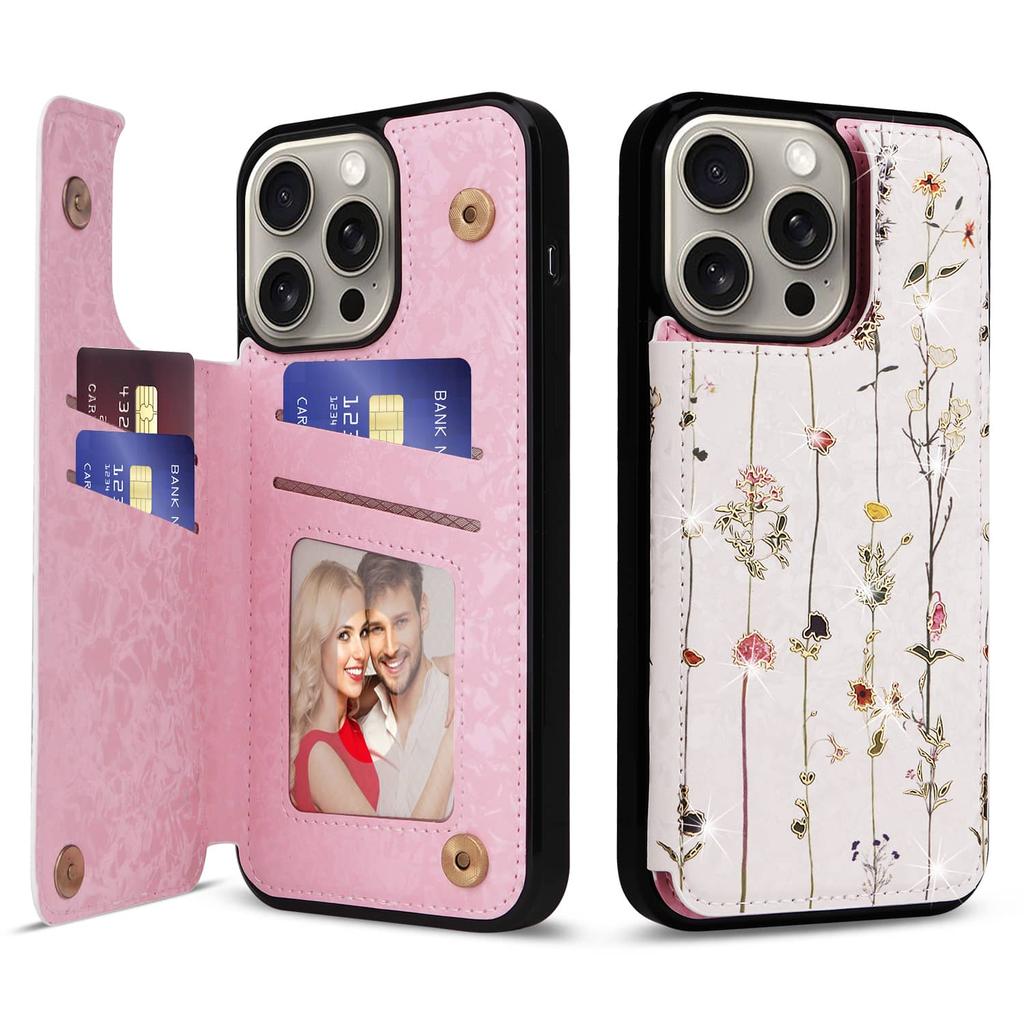 Wallet Case for iPhone 15/14/13/12/11 Pro Max with Card Holders, PU Leather Cover Kickstand RFID Blocking Double Magnetic Clasp