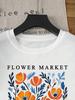 Gelber Blumenmarkt Kalifornien Print T-Shirt Damen Weiches T-Shirt Top O-Ausschnitt Lässiges T-Shirt Rundhals Sport Kurzarm