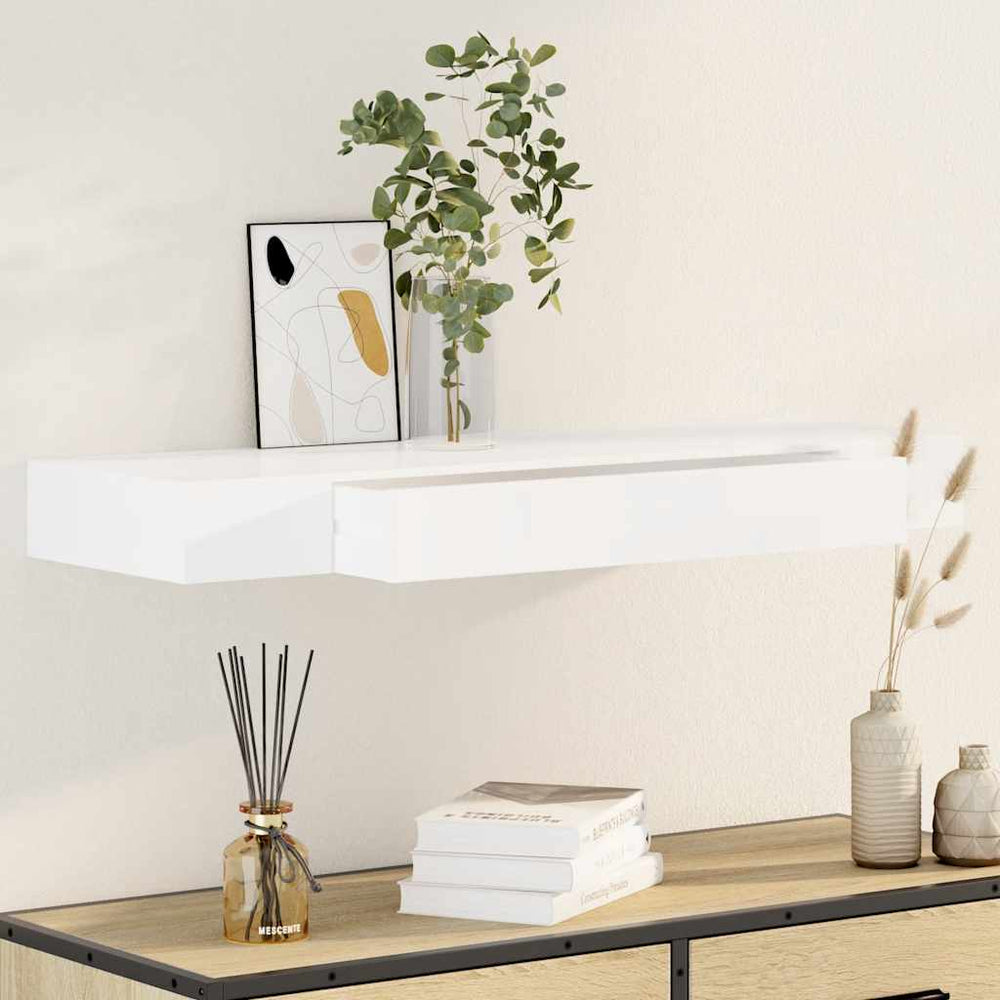 Étagère murale avec 1 tiroir MDF  Rangement de livres/DVD