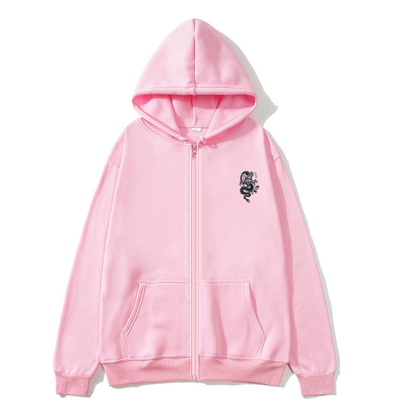 Black Dragon Zip Hoodie Oversized Hoodie Streetwear Women's Sweatshirt Women Hoodie Pocket Long Sleeve Black Dragon Zip Hoodie