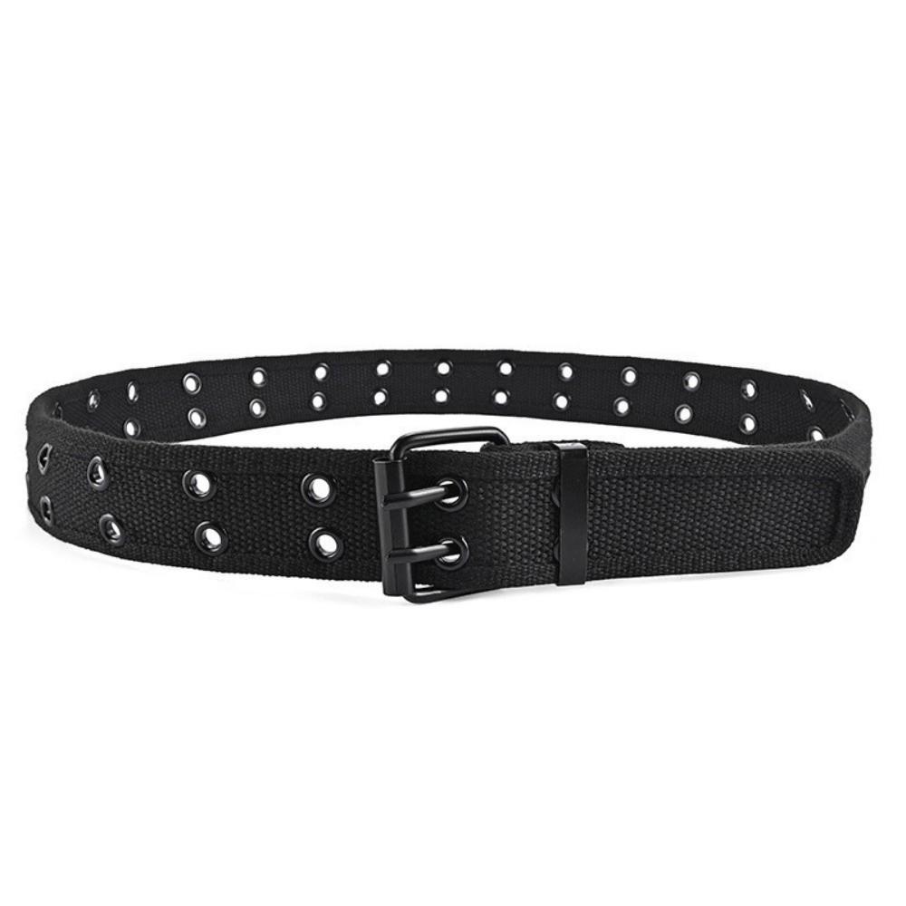 Woven Canvas Waist Belt Metal Buckle Woven Belts Versatile Double Row Buckle Belt Leisure Wear