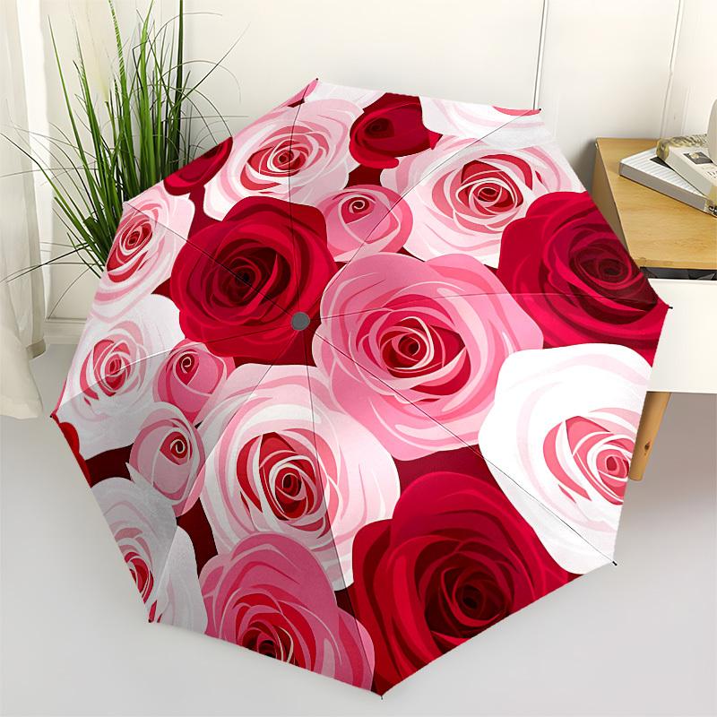 1pc Rose Bouquet Auto Umbrella Durable Iron Frame & Plastic Handle, Gift for Men & Women, Sturdy Construction yy250905148