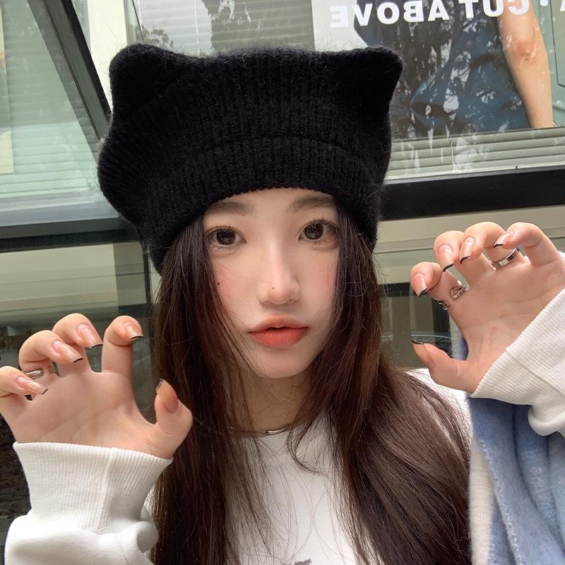 Women's New Knitted Dome Hat Wide Edge Face Showing Small Casual Sports Headband Korean Style Wool Bag Head Hat