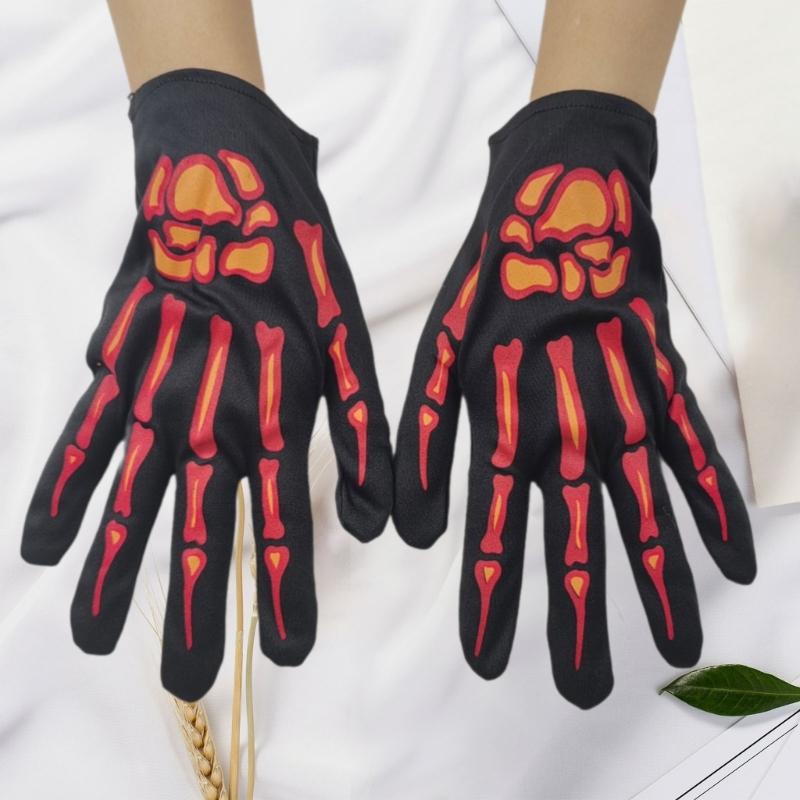 Punk Skeleton Gloves Halloween Party Accessory Breathable Fabric Suitable for Gothic Costume Cosplay