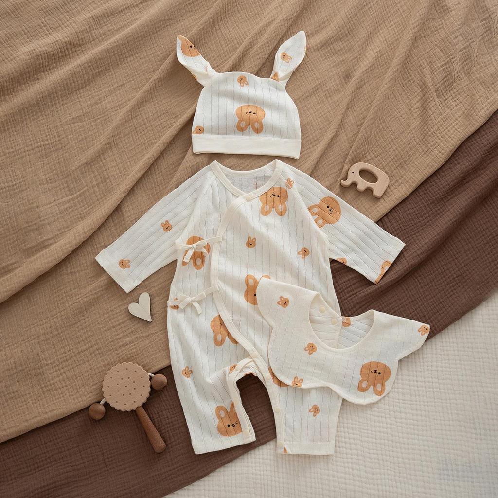Newborn Ultra-Thin Cotton Long-Sleeve Romper with Belly Protection - Breathable, A-Class, Perfect for Summer and Air-Conditioned Spaces.