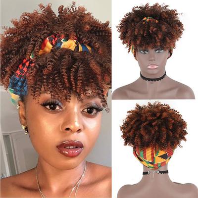 Short Kinky Curly Headband Wig Ombre Afro Curly Wig with Head Band Synthetic Scarf Wigs for Women Cosplay Hair High Temperature