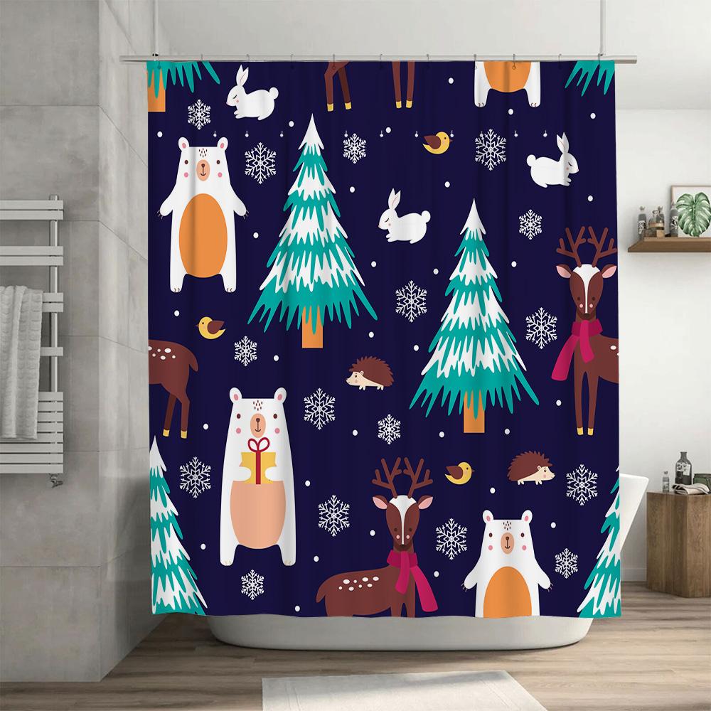 Animal Winter Wonderland Shower Curtain 3D Printed Fabric Bath Decorations for Home Decorators