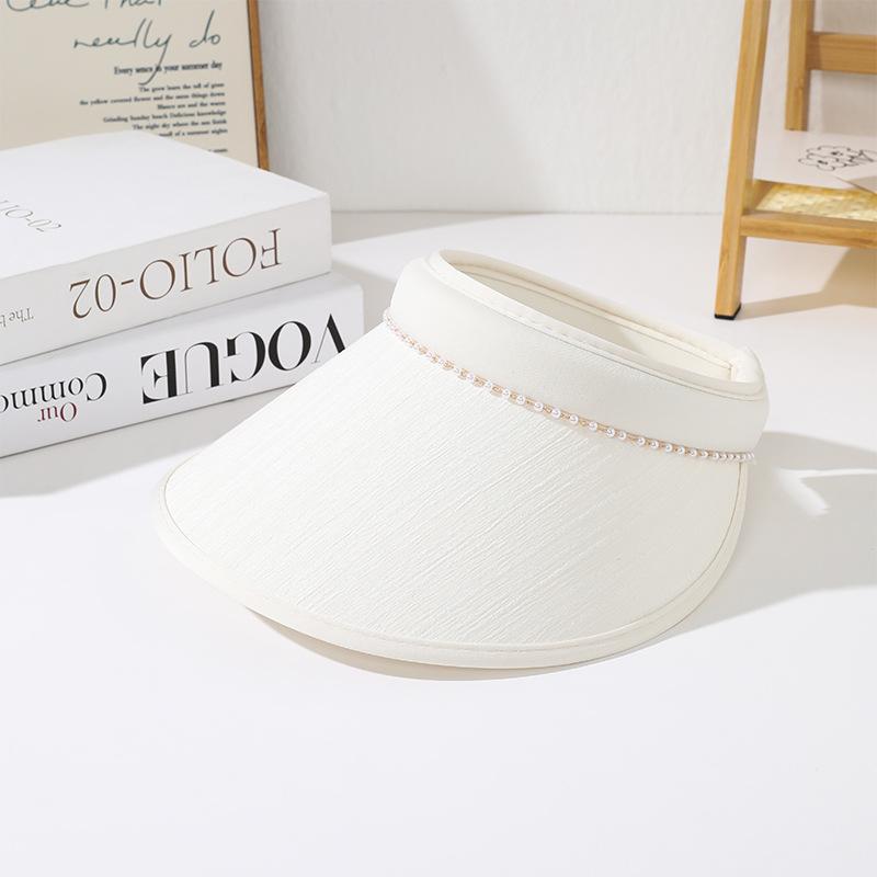 Hat Women's Summer Empty Top Sunscreen Hat Premium Sense Pearl Sun Hat Anti-UV Breathable Face Hat Tide