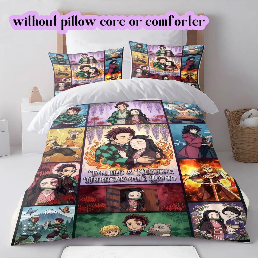 Demon Slayer Modern 3 Piece Anime Duvet Cover,Cartoon Printed Bedding Set,Cool Bedroom Decoration Comforter Cover for Kids_LIAN