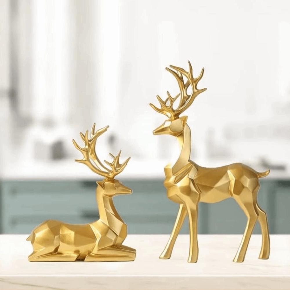 2Pcs Modern Resin Reindeer Sculpture Sitting/Standing Position Elk Figurine Table Decor