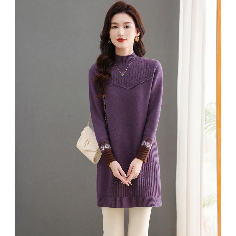 SNOWFLYING Women s Half-High Collar Knit Dress L