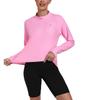 YIRUIYA Long Yoga with Thumb UV Fitness Running Women's Half-Zip T-Shirt, Sleeve, Top, Sportswear, Pilates, Holes, Stretch, Moisture-Wicking,