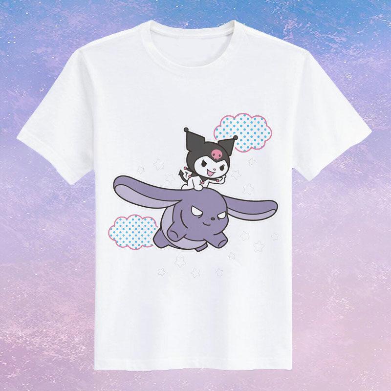 Childrens Pure Cotton Short Sleeved Japanese Cute Rabbit Cute Cute Kuromi Cartoon Printed Parentchild Tshirt Half Sleeve