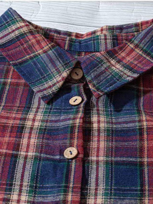 2025 Summer Plaid Lapel Puff Sleeve Casual Shirt (Short Sleeve, Loose Fit)