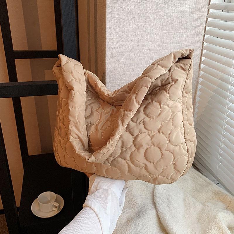 New trendy cotton clothes large capacity rhombus embroidery thread underarm tote bag women's bag autumn shoulder oblique span bag