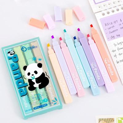 4pcs Cute Panda Mild Color Highlighter Pens Set Square Barrel Soft Head Marker Liner for Drawing Painting School