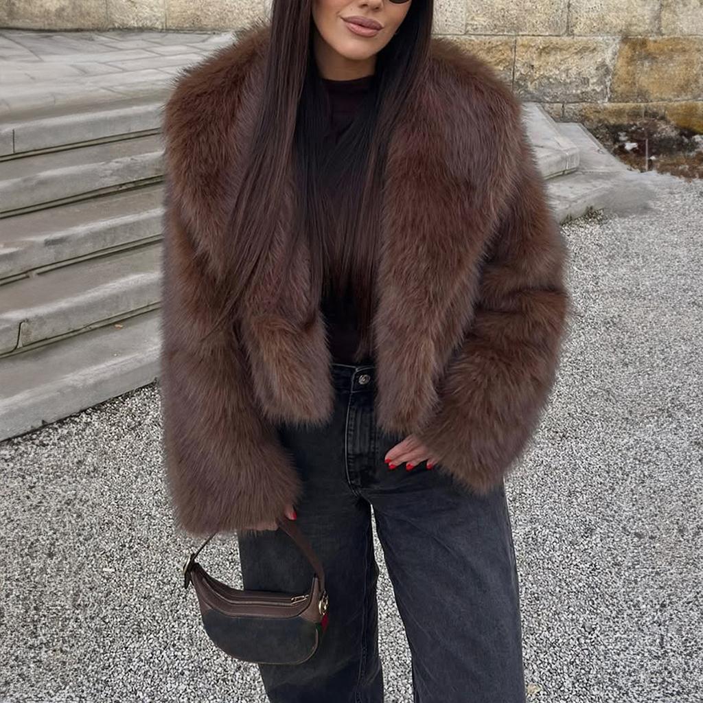 Pluszowy płaszcz w stylu resortowym z długim rękawem dla kobiet na jesień i zimę 2025