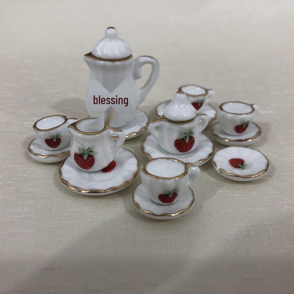 1:12 Dollhouse Miniature Porcelain Tea Set - 15-Piece Toy Model Gift, Multiple Styles Available