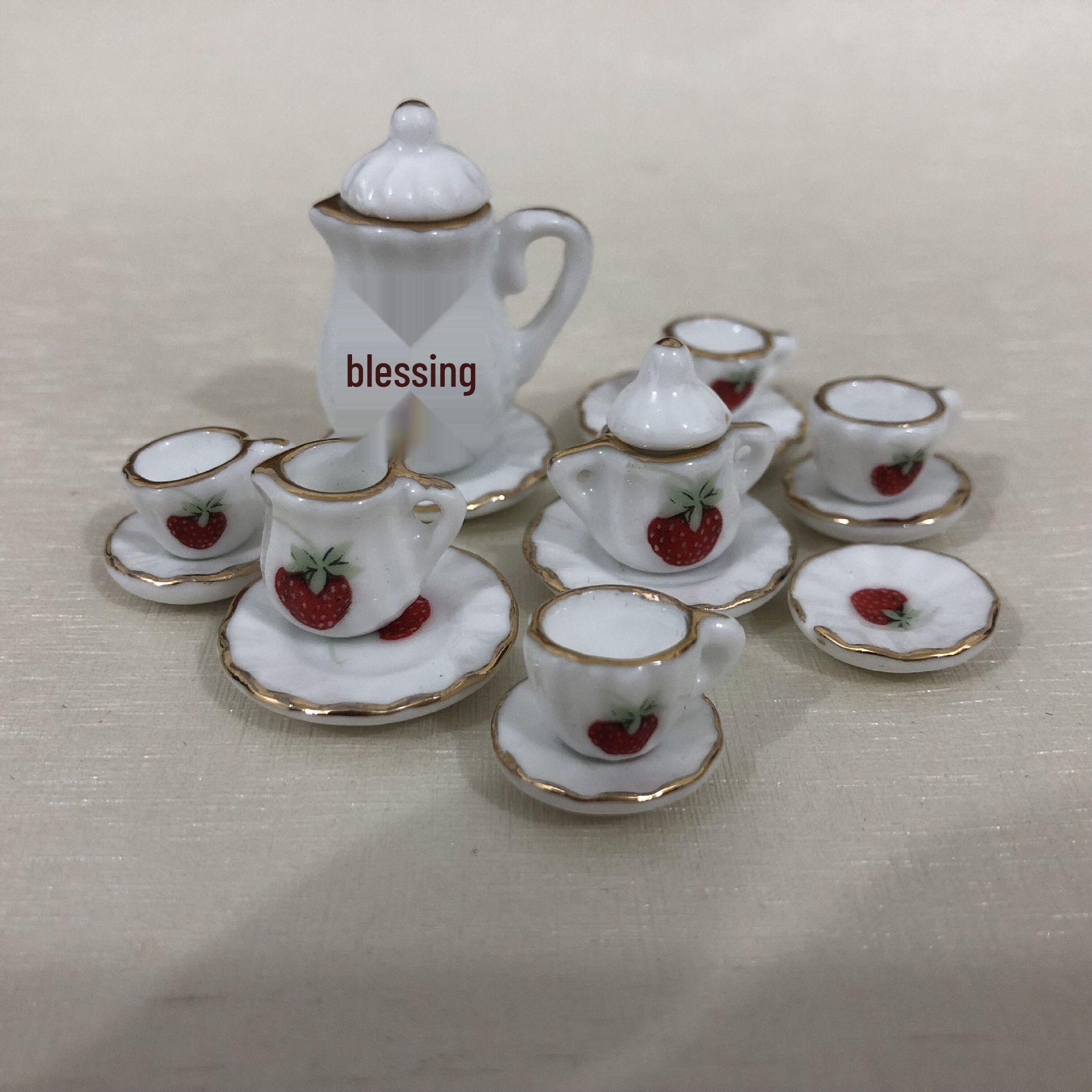

1:12 Dollhouse Miniature Porcelain Tea Set - 15-Piece Toy Model Gift, Multiple Styles Available