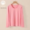 Women's Pure Cotton Long Sleeve Knit Top - Medium Thickness, Warm Autumn/Winter Base Layer, Thermal Cotton Wool Sweater