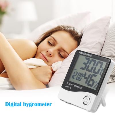 HTC-1 Digital LCD Indoor Hygrometer Room Thermometer Desktop Wall Mounted Temperature Humidity Meter Gauge with Alarm Clock