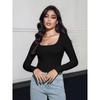 Women's Fashion Casual Spring Fall Solid Color Print Long Sleeve Square Collar Blouses & Shirts